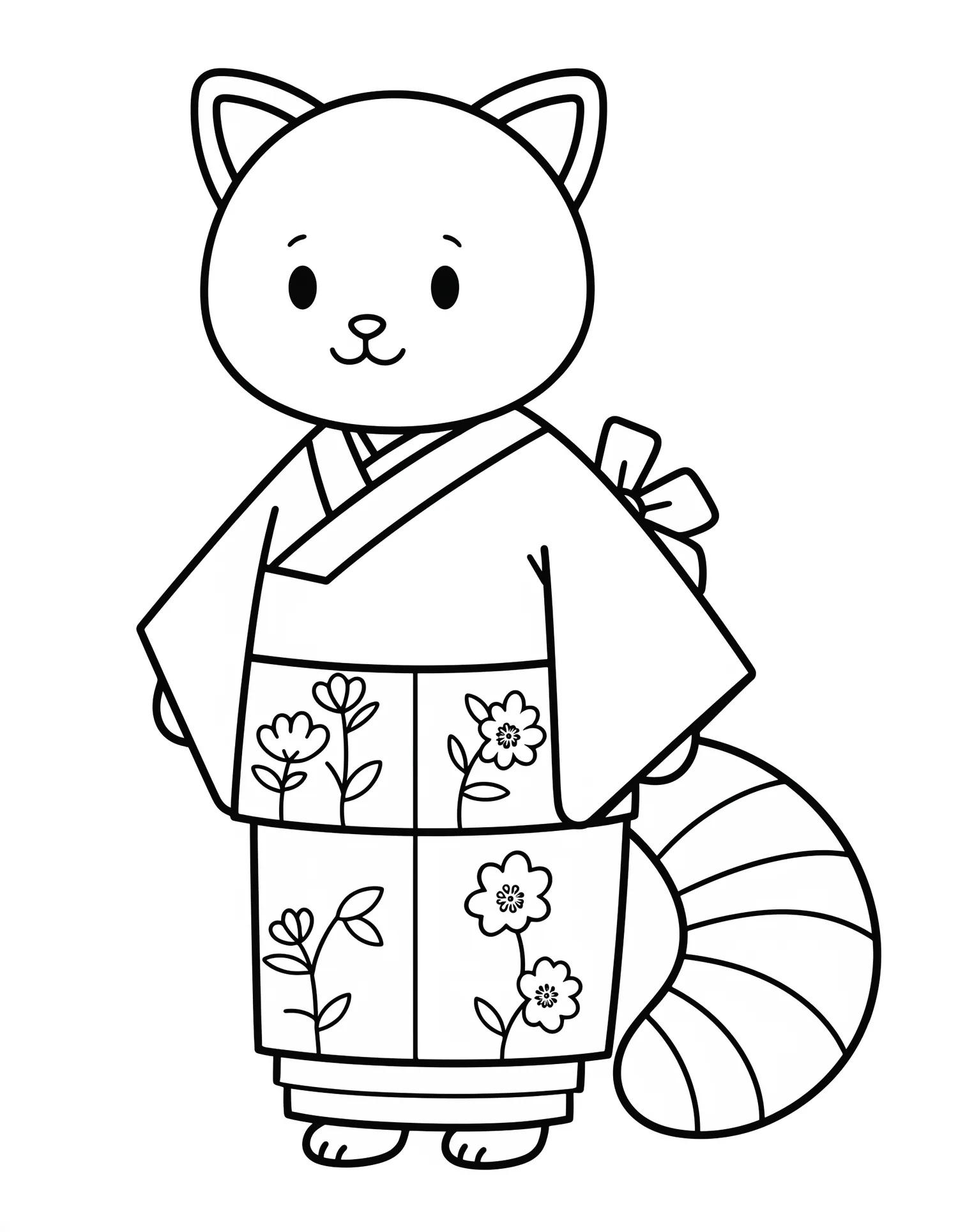 Mini Panda Roux Kawaii Kimono Poche - Coloriage kawaii à imprimer gratuitement